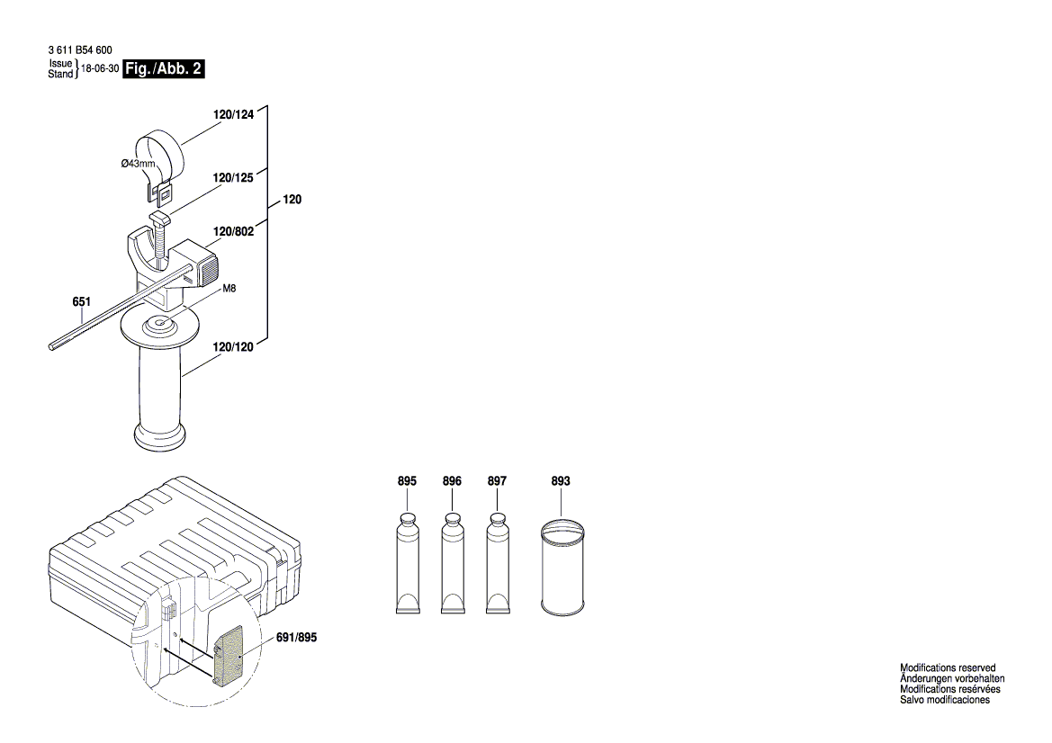 для перфоратора Bosch GBH 2-25 F 230 V 3611B54600, деталировка 2