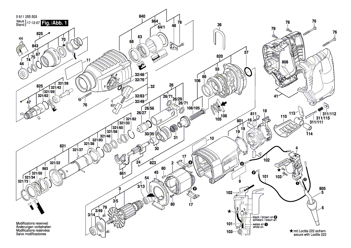 для перфоратора Bosch GBH 2-26 DBR 230 V 0611255503, деталировка 1