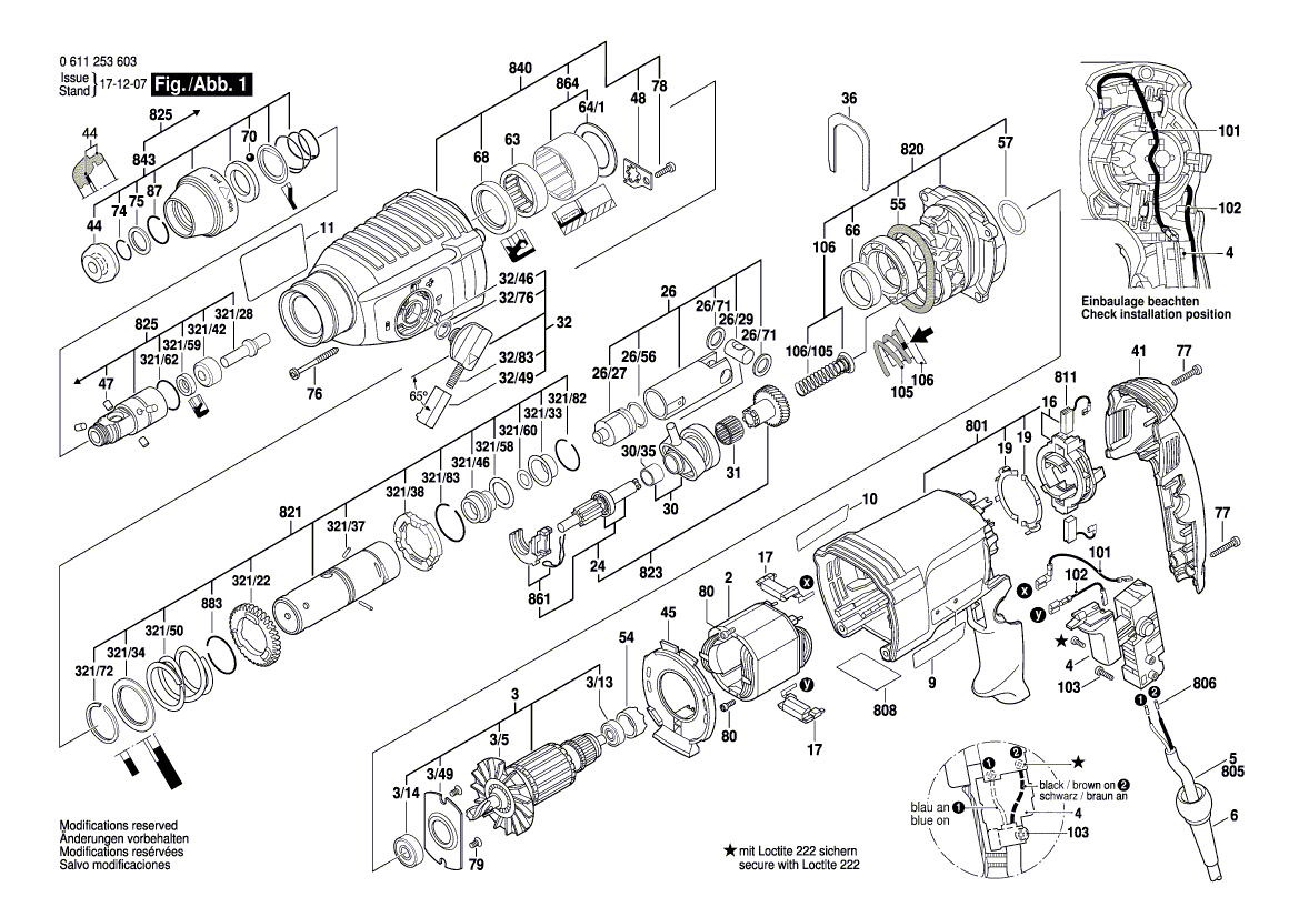 для перфоратора Bosch GBH 2-26 DE 230 V 0611253603, деталировка 1