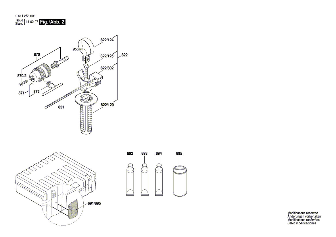 для перфоратора Bosch GBH 2-26 DE 230 V 0611253603, деталировка 2
