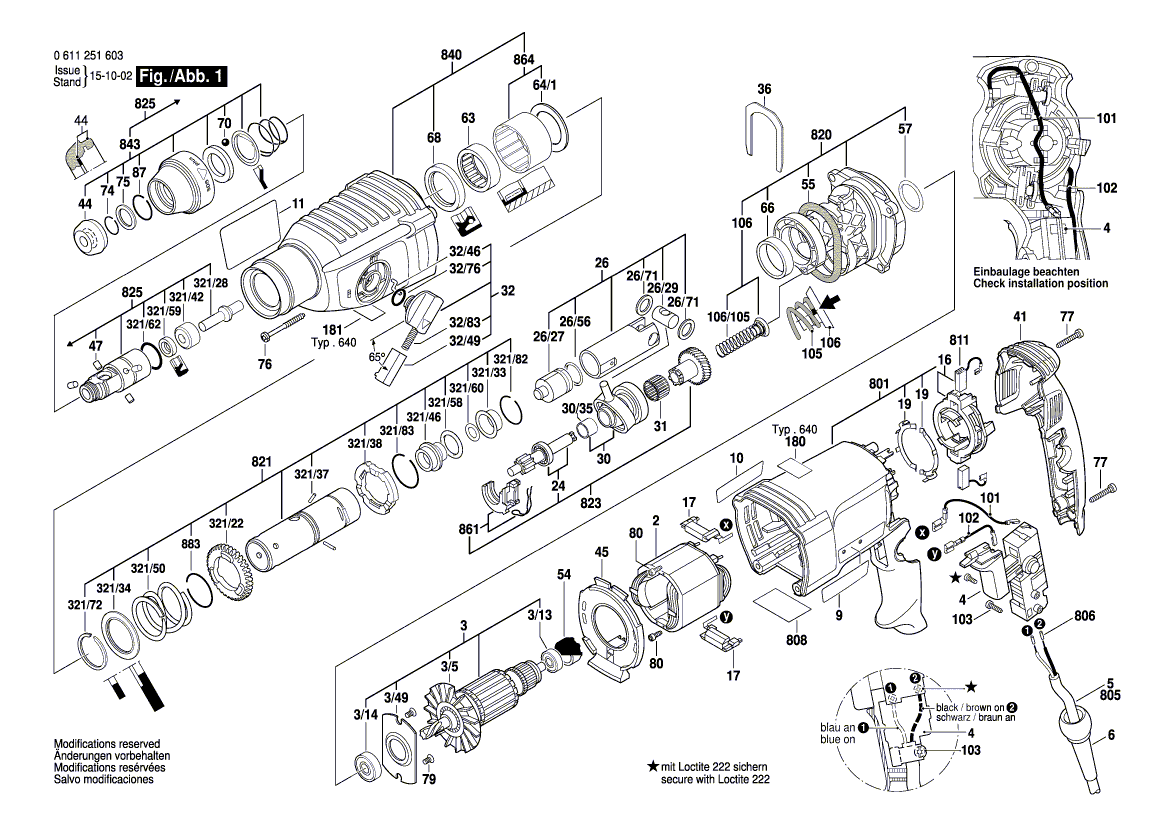 для перфоратора Bosch GBH 2-26 E 230 V 0611251603, деталировка 1