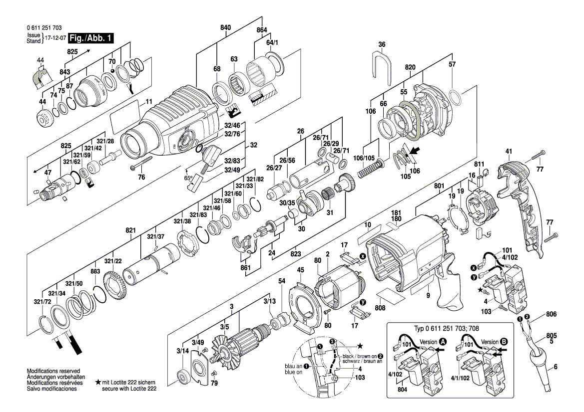 для перфоратора Bosch GBH 2-26 RE 230 V 0611251703, деталировка 1