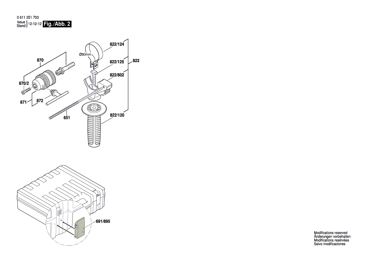 для перфоратора Bosch GBH 2-26 RE 230 V 0611251703, деталировка 2