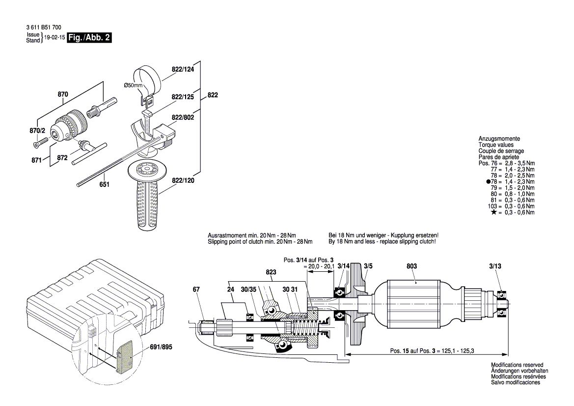 для перфоратора Bosch GBH 2-26 RE 230 V 3611B51700, деталировка 2