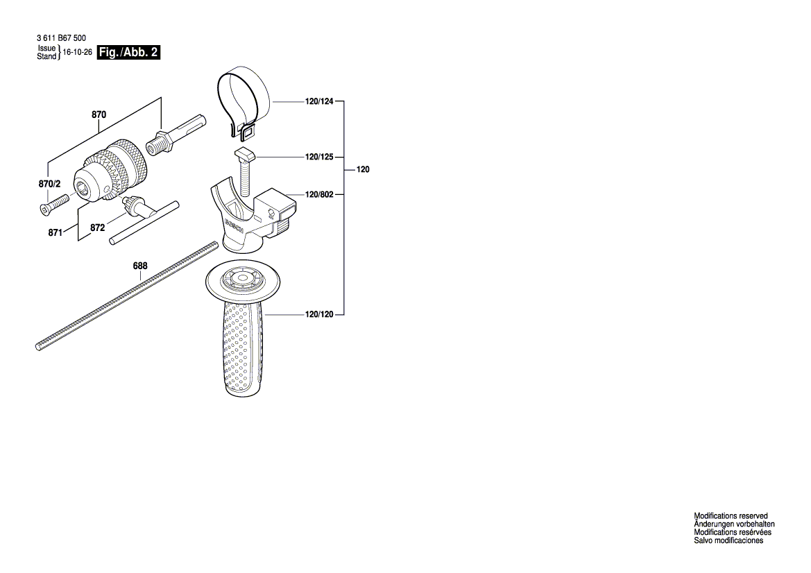 для перфоратора Bosch GBH 2-28 230 V 3611B67500, деталировка 2