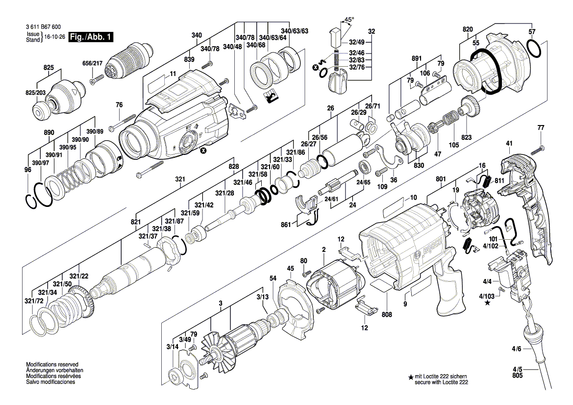 для перфоратора Bosch GBH 2-28 F 230 V 3611B67600, деталировка 1