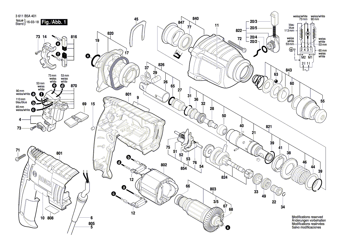 для перфоратора Bosch GBH 2000 230 V 3611B5A405, деталировка 1