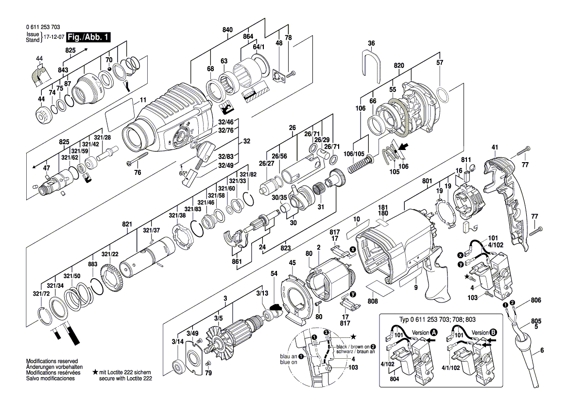 для перфоратора Bosch GBH 2400 230 V 0611253803, деталировка 1