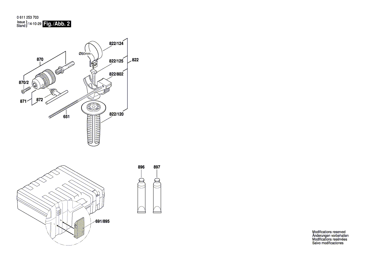 для перфоратора Bosch GBH 2400 230 V 0611253803, деталировка 2