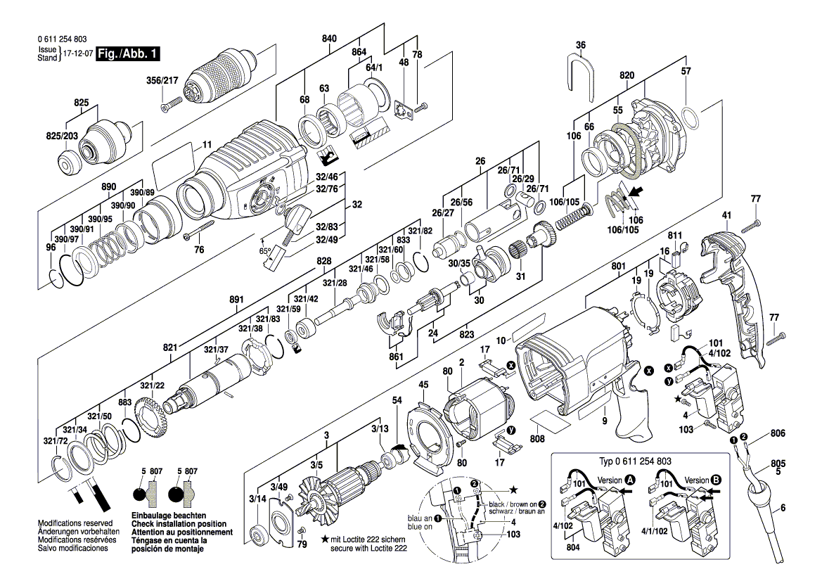 для перфоратора Bosch GBH 2600 230 V 0611254803, деталировка 1