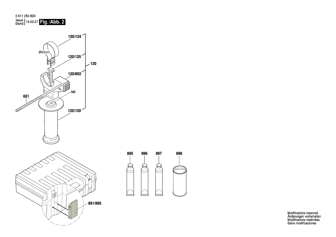 для перфоратора Bosch GBH 2600 230 V 0611254803, деталировка 2