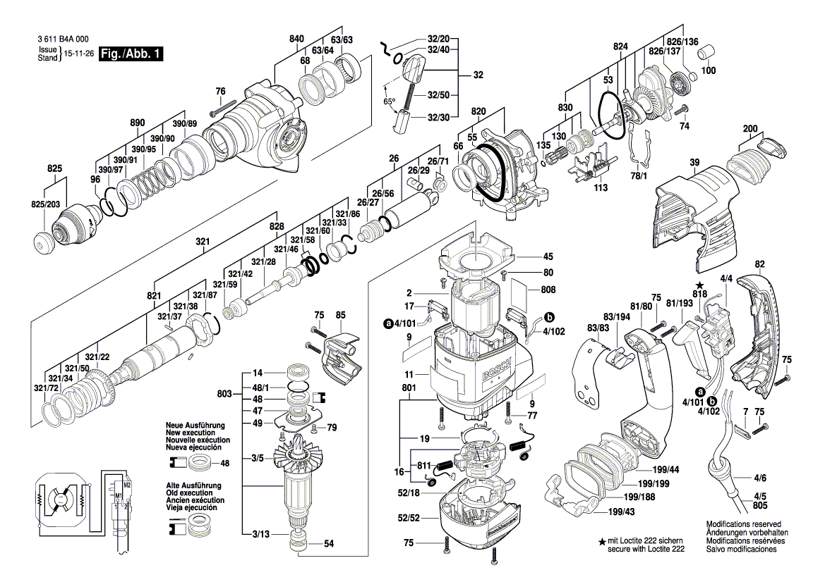 для перфоратора Bosch GBH 3-28 DFR 230 V 3611B4A000, деталировка 1