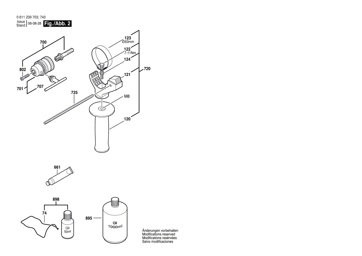 для перфоратора Bosch GBH 3-28 E 230 V 0611239703, деталировка 2