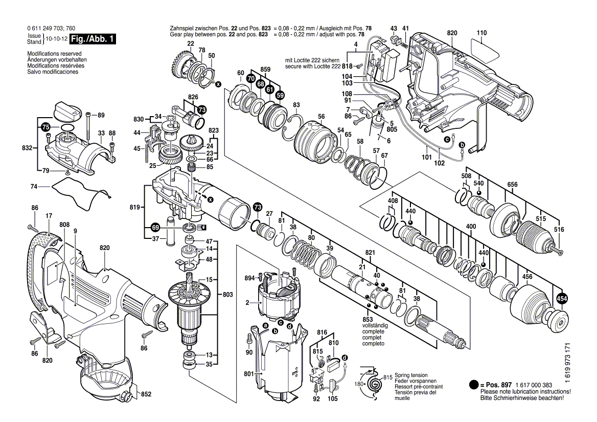 для перфоратора Bosch GBH 3-28 FE 230 V 0611249760, деталировка 1