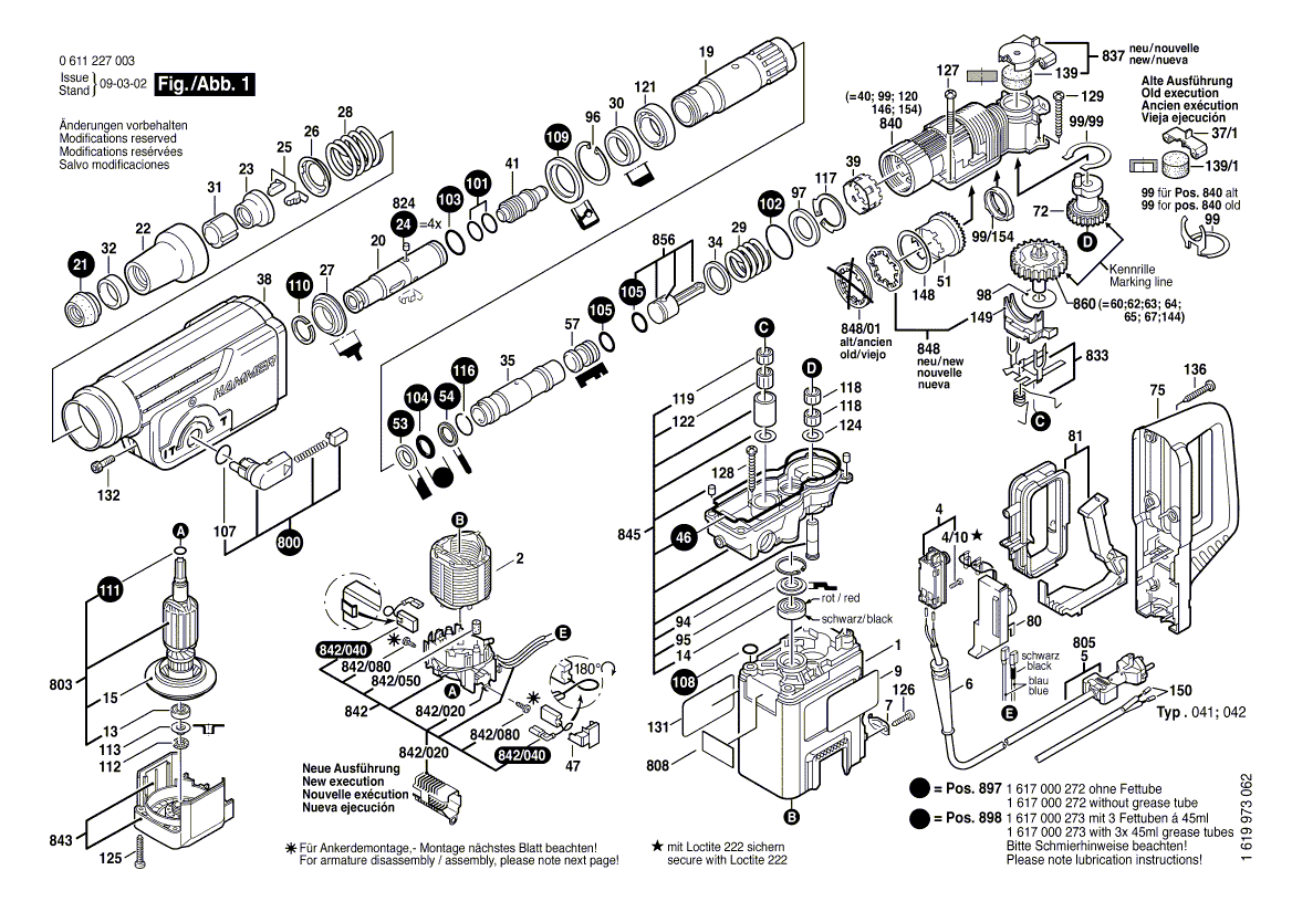 для перфоратора Bosch GBH 38 230 V 0611227003, деталировка 1