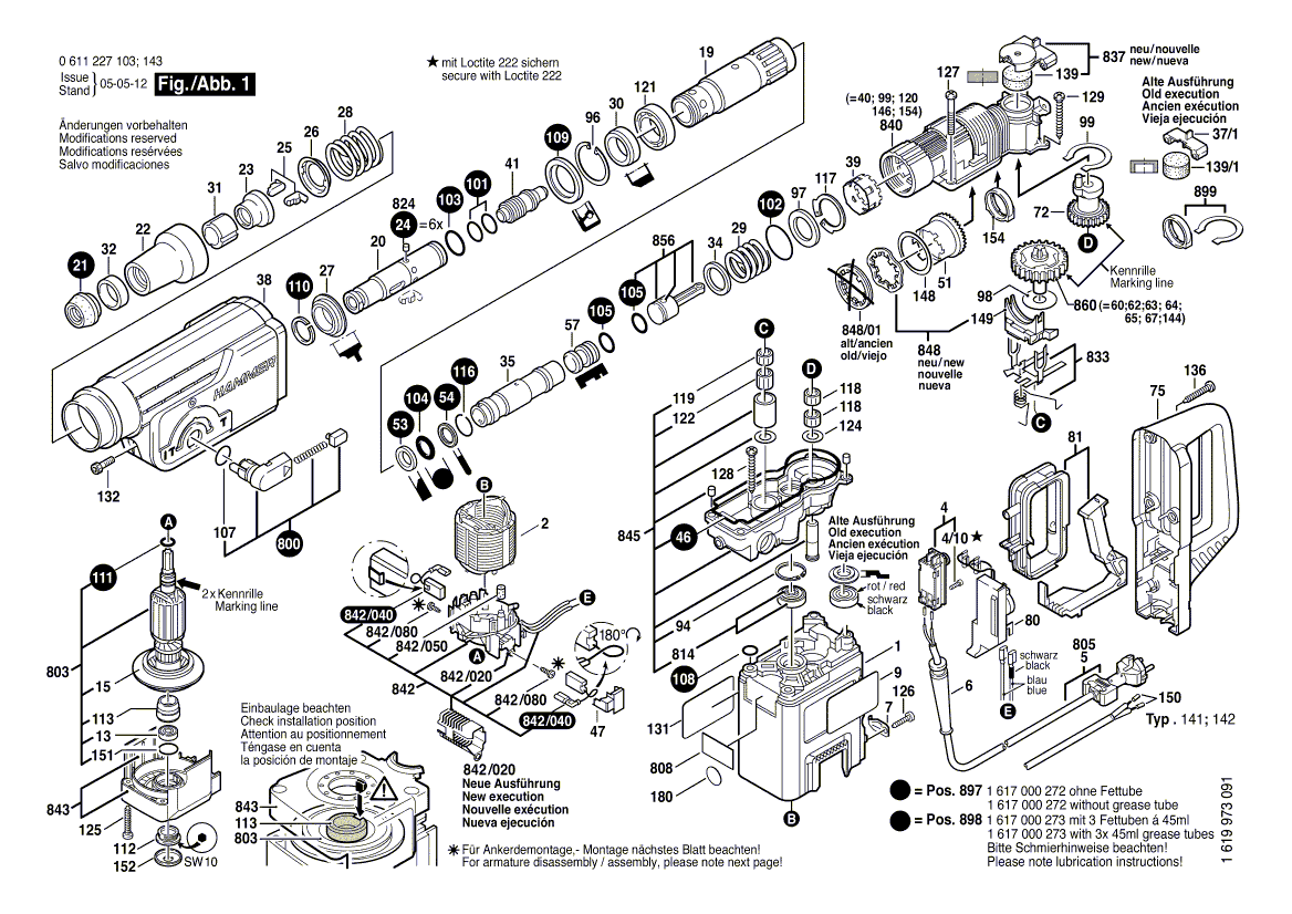 для перфоратора Bosch GBH 38 230 V 0611227103, деталировка 1
