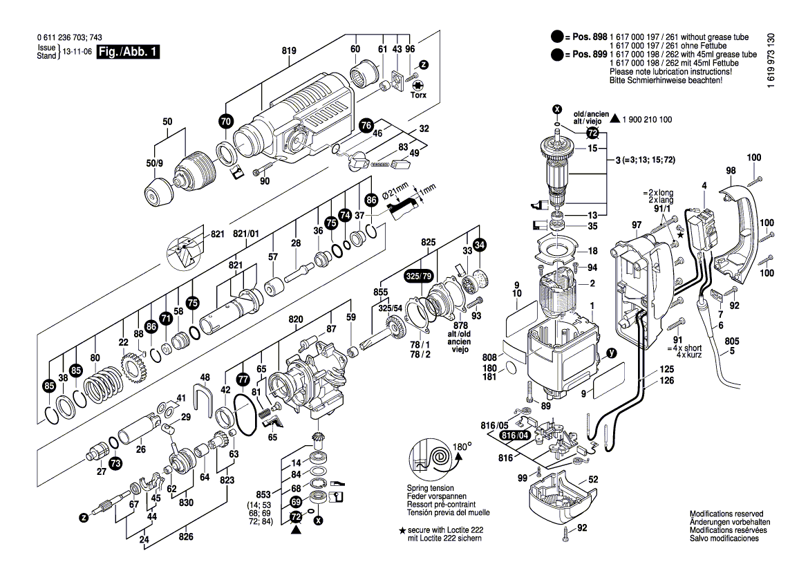 для перфоратора Bosch GBH 4 DFE 230 V 0611236703, деталировка 1