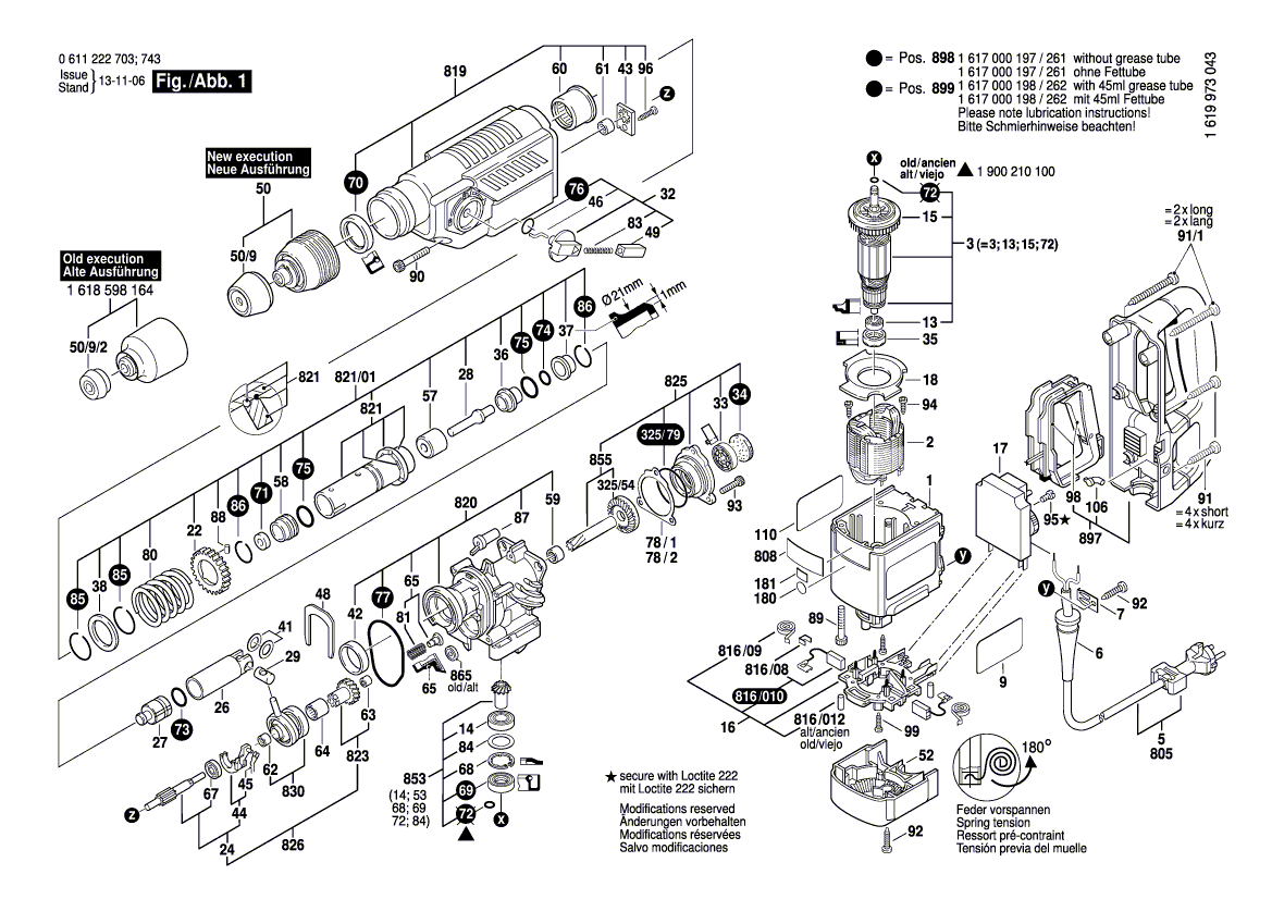для перфоратора Bosch GBH 4 DSC 230 V 0611222703, деталировка 1