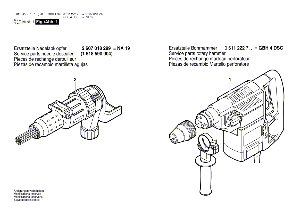для перфоратора Bosch GBH 4 DSC 230 V 0611222751, деталировка 1