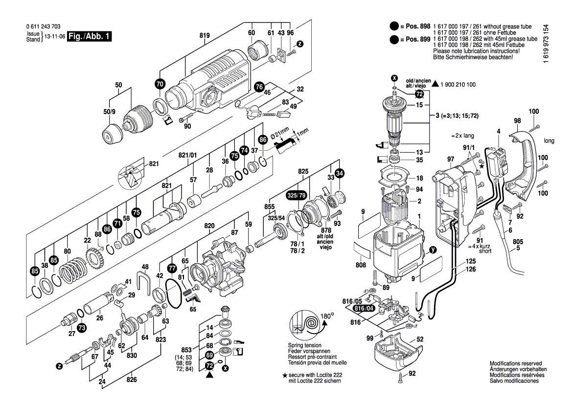 для перфоратора Bosch GBH 4-top 230 V 0611243703, деталировка 1