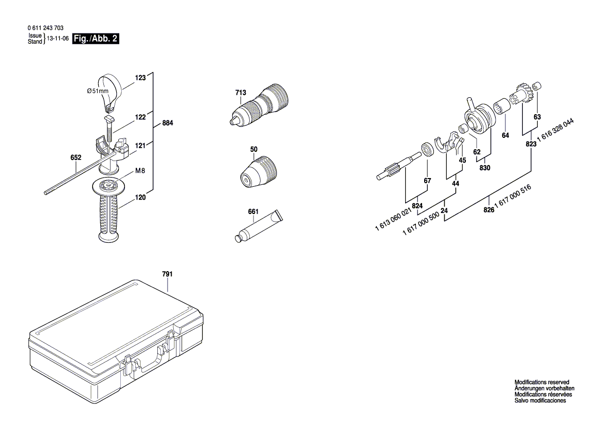 для перфоратора Bosch GBH 4-top 230 V 0611243703, деталировка 2