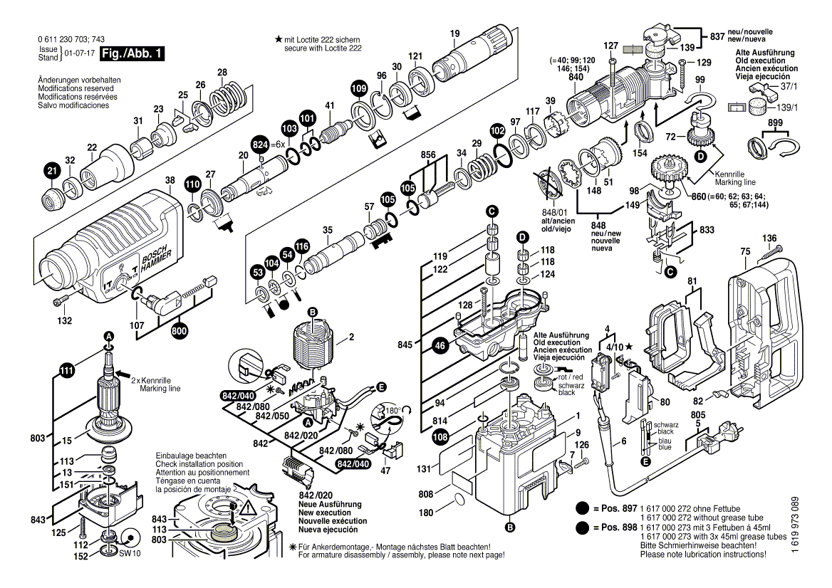 для перфоратора Bosch GBH 5 DCE 230 V 0611230703, деталировка 1