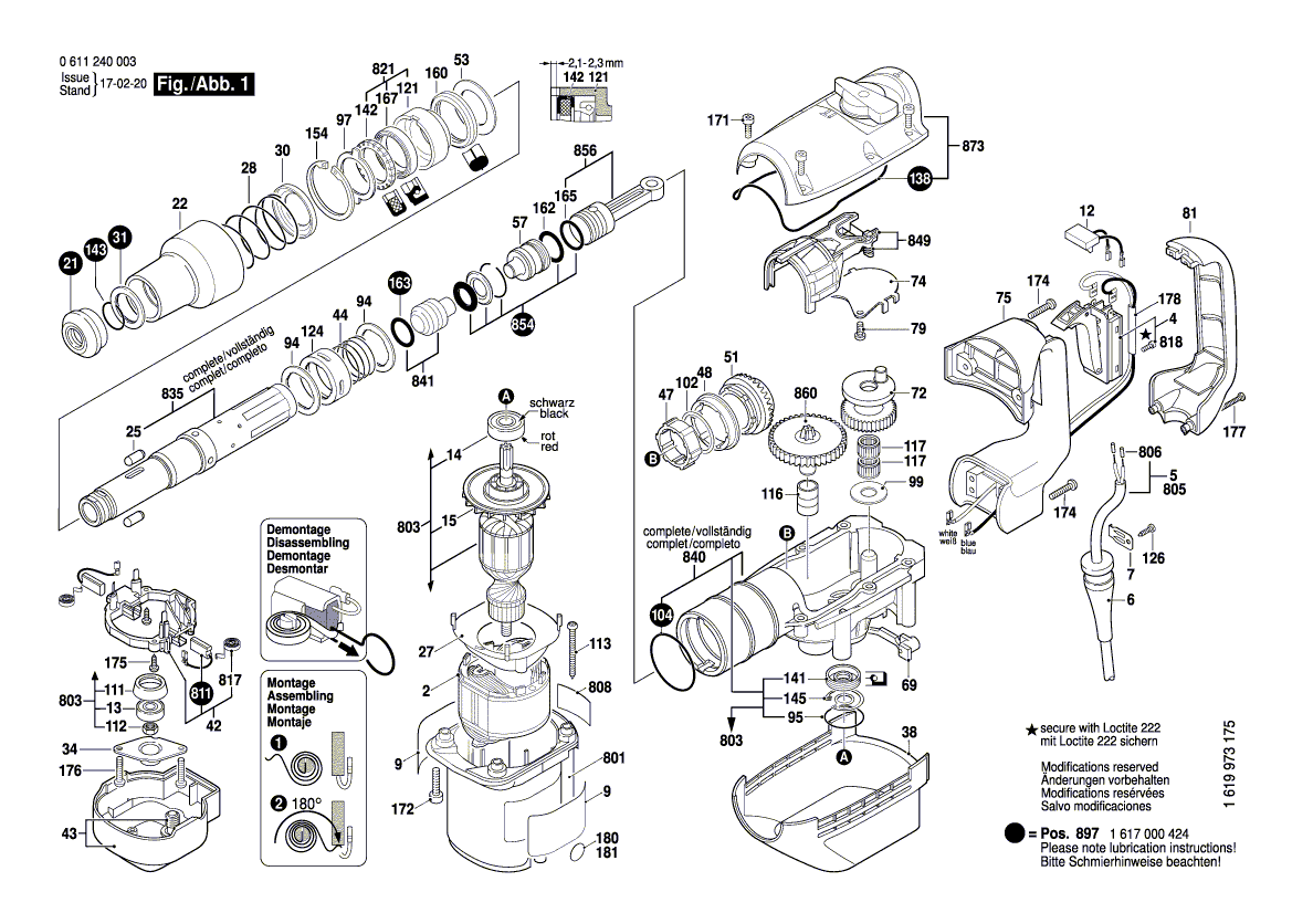 для перфоратора Bosch GBH 5-38 D 230 V 0611240003, деталировка 1