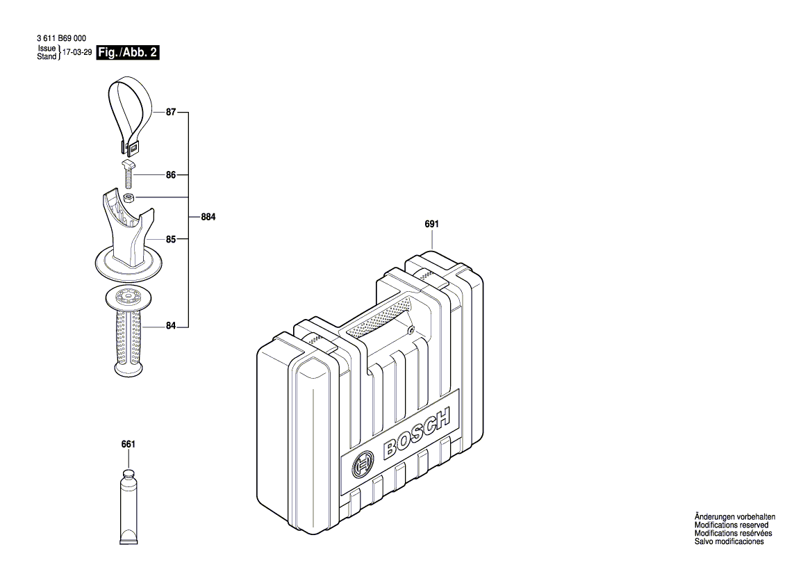 для перфоратора Bosch GBH 5-40 D 230 V 3611B69000, деталировка 2