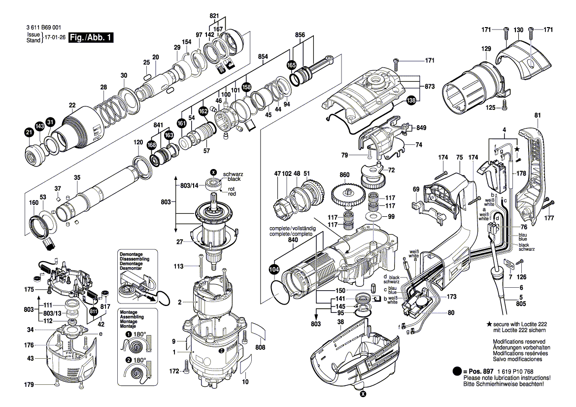 для перфоратора Bosch GBH 5-40 D 230 V 3611B69001, деталировка 1