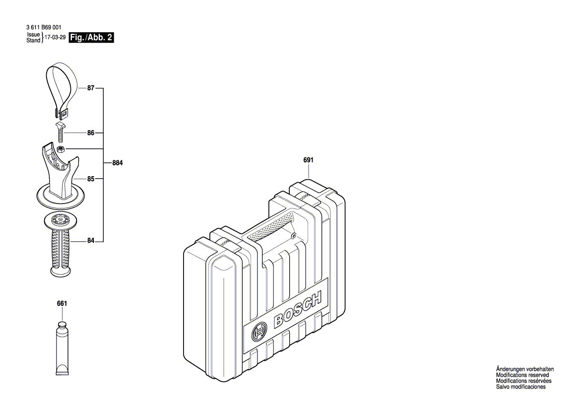 для перфоратора Bosch GBH 5-40 D 230 V 3611B69001, деталировка 2