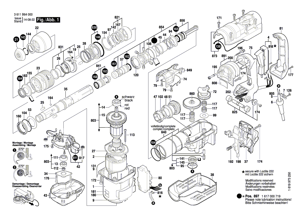 для перфоратора Bosch GBH 5-40 DCE 230 V 3611B64000, деталировка 1