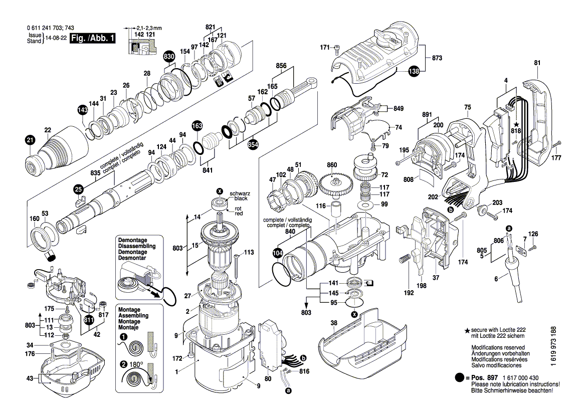 для перфоратора Bosch GBH 5-40 DE 230 V 0611241703, деталировка 1