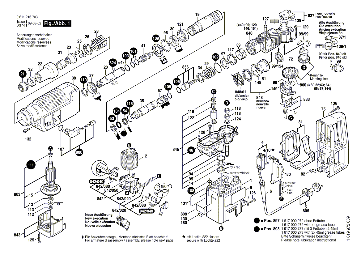 для перфоратора Bosch GBH 5/40 DCE 230 V 0611216703, деталировка 1