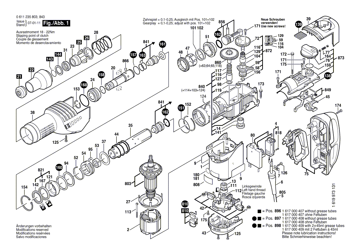 для перфоратора Bosch GBH 7-45 DE 230 V 0611235803, деталировка 1