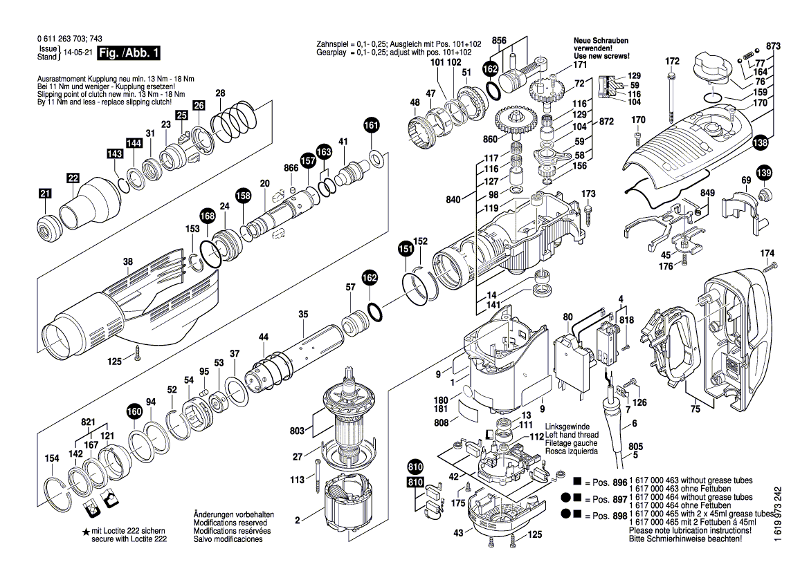 для перфоратора Bosch GBH 7-46 DE 230 V 0611263703, деталировка 1