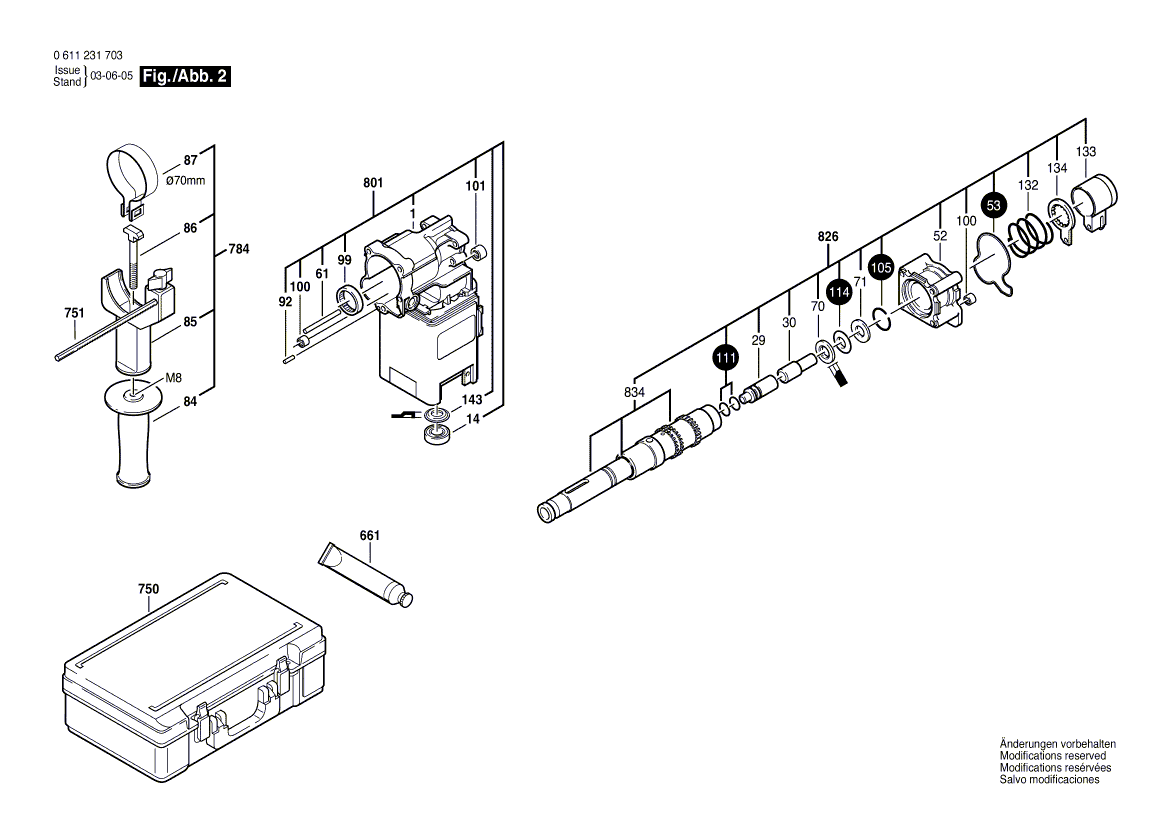 для перфоратора Bosch GBH 8 DCE 230 V 0611231703, деталировка 2