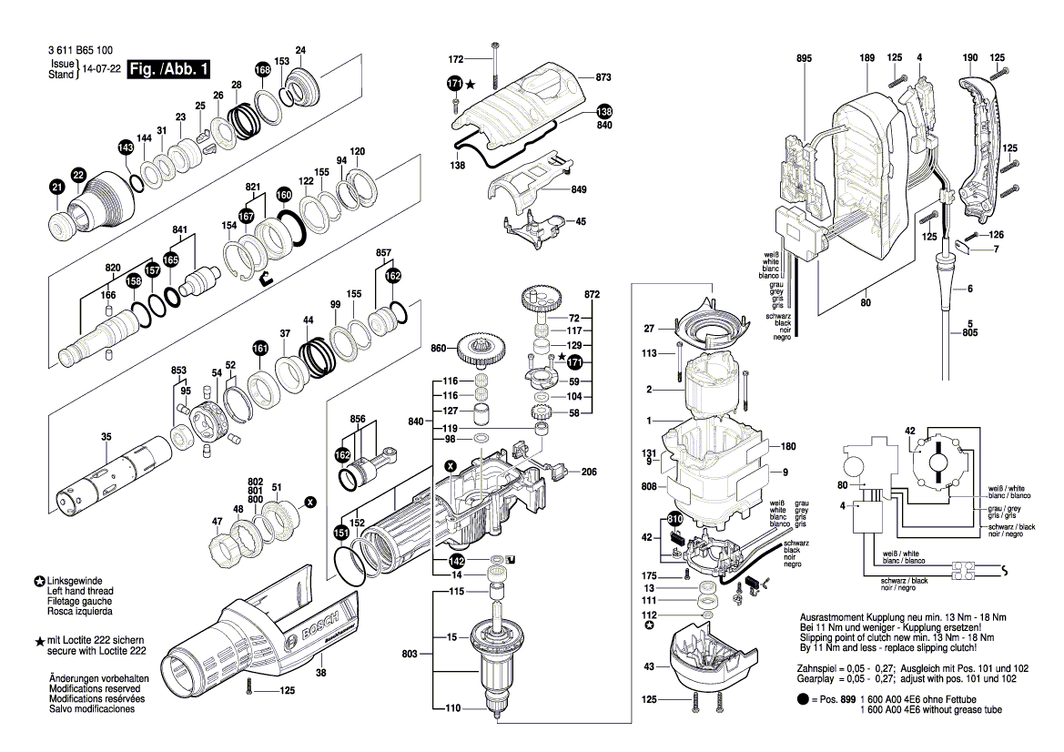 для перфоратора Bosch GBH 8-45 D 230 V 3611B65100, деталировка 1