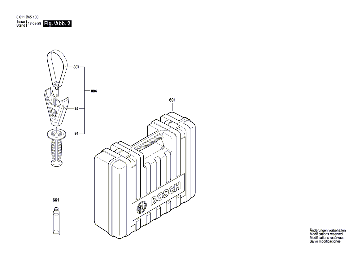 для перфоратора Bosch GBH 8-45 D 230 V 3611B65100, деталировка 2