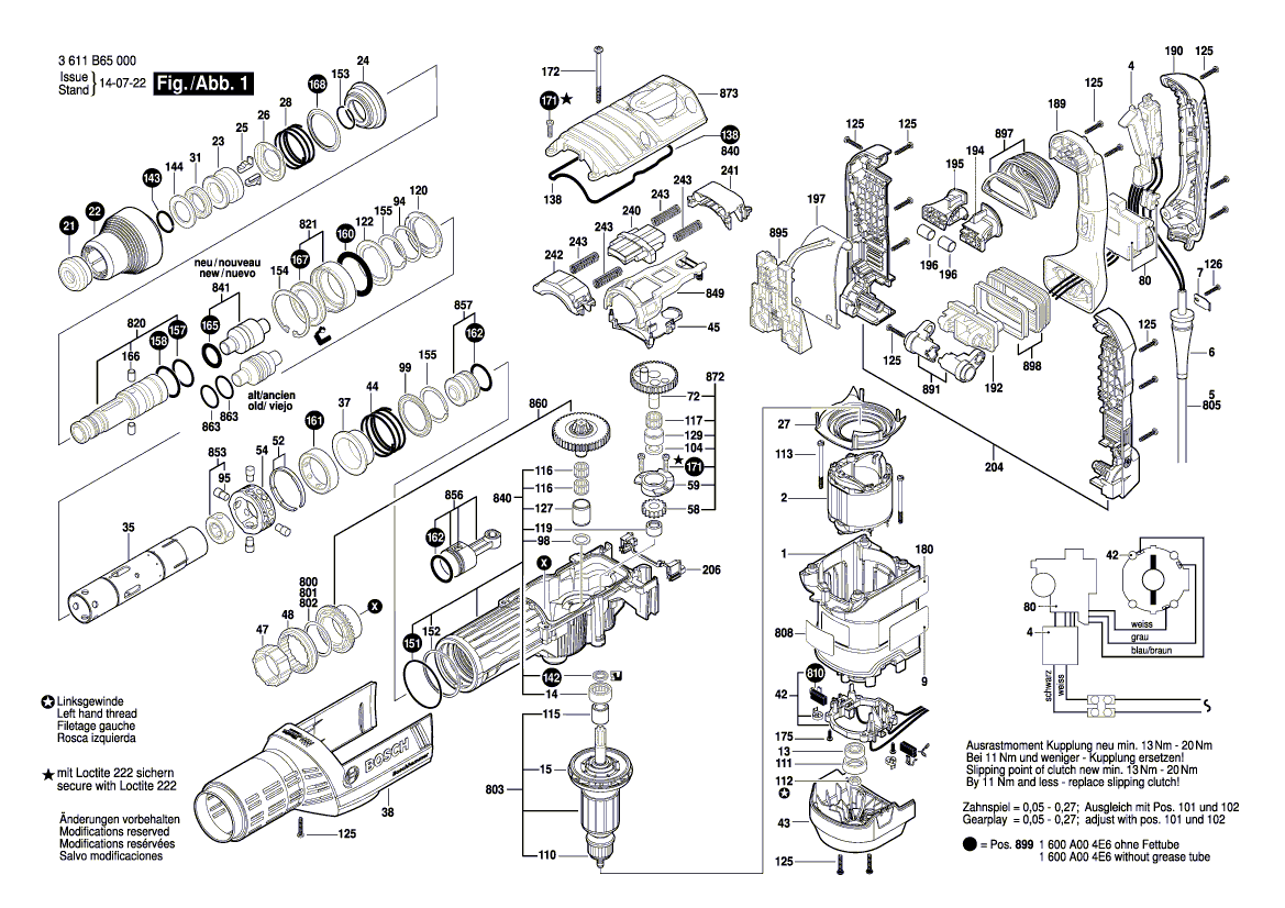 для перфоратора Bosch GBH 8-45 DV 230 V 3611B65000, деталировка 1