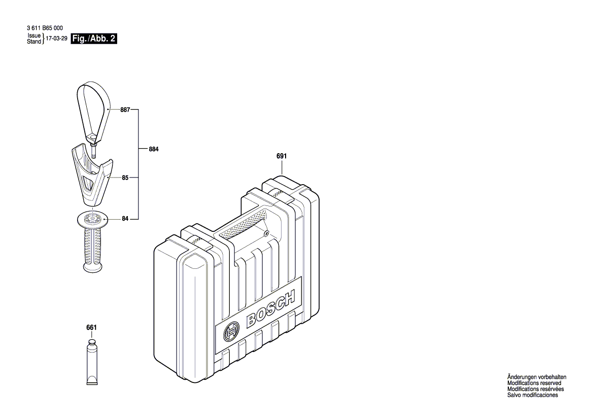 для перфоратора Bosch GBH 8-45 DV 230 V 3611B65000, деталировка 2