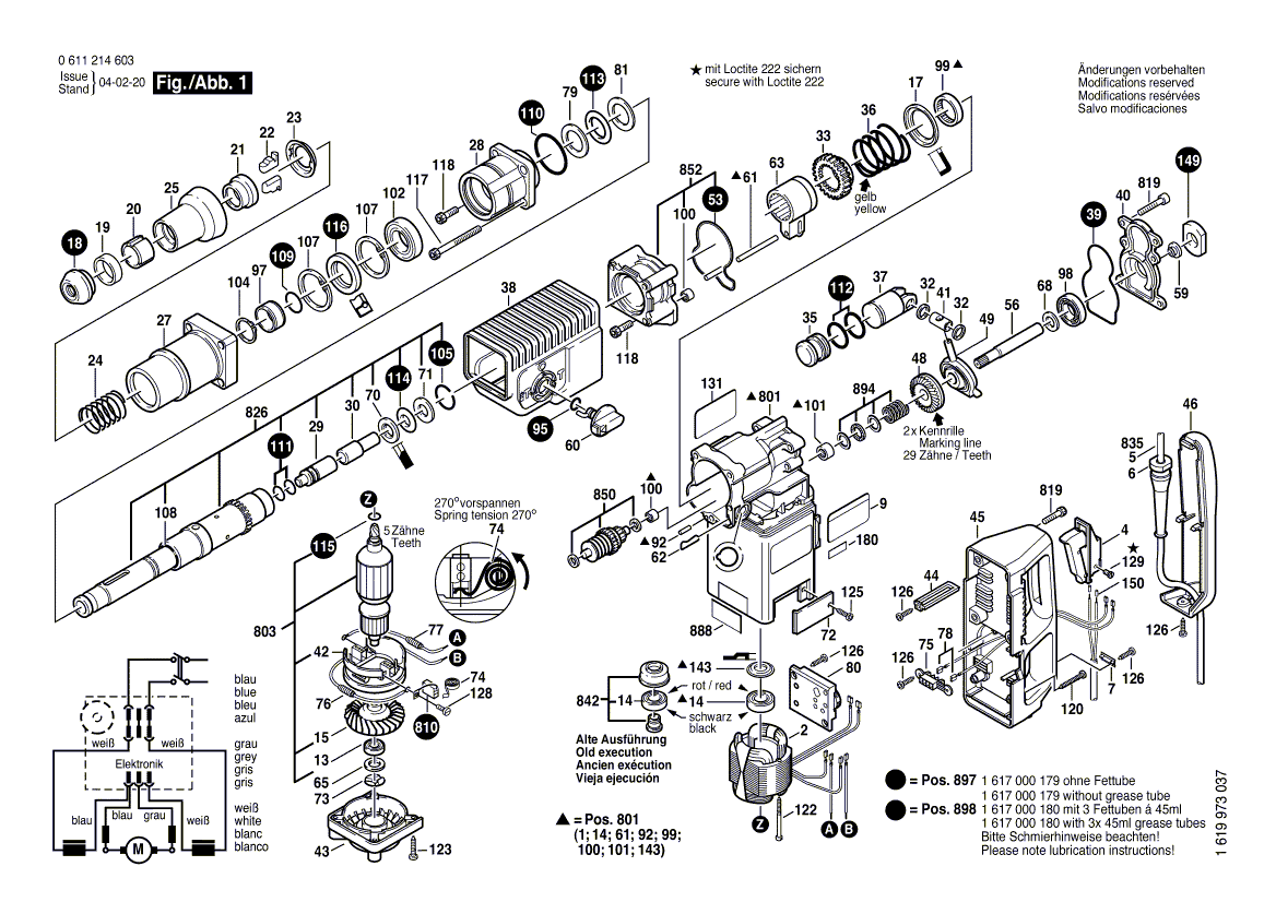 для перфоратора Bosch GBH 8/65 DCE 230 V 0611214603, деталировка 1