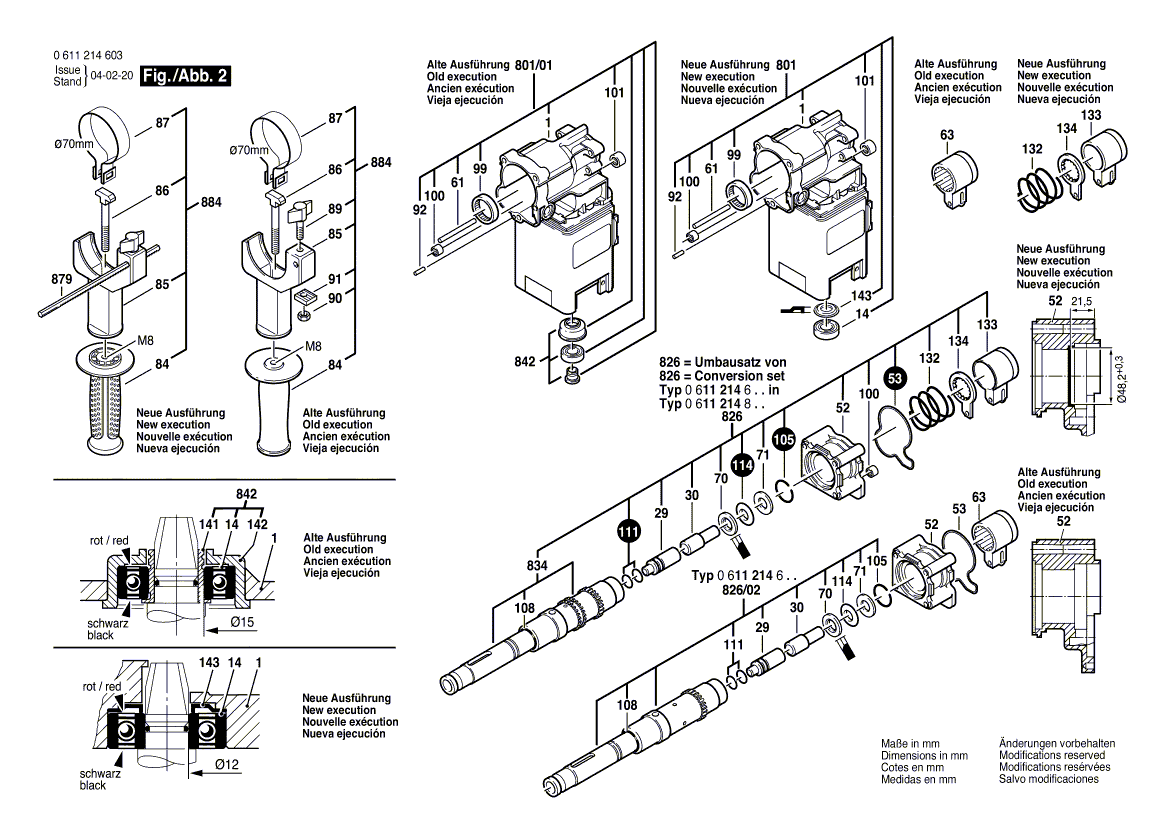 для перфоратора Bosch GBH 8/65 DCE 230 V 0611214603, деталировка 2