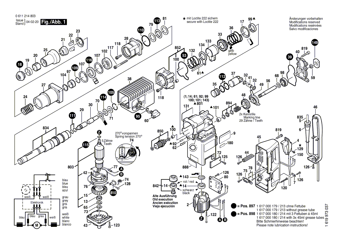 для перфоратора Bosch GBH 8/65 DCE 230 V 0611214803, деталировка 1