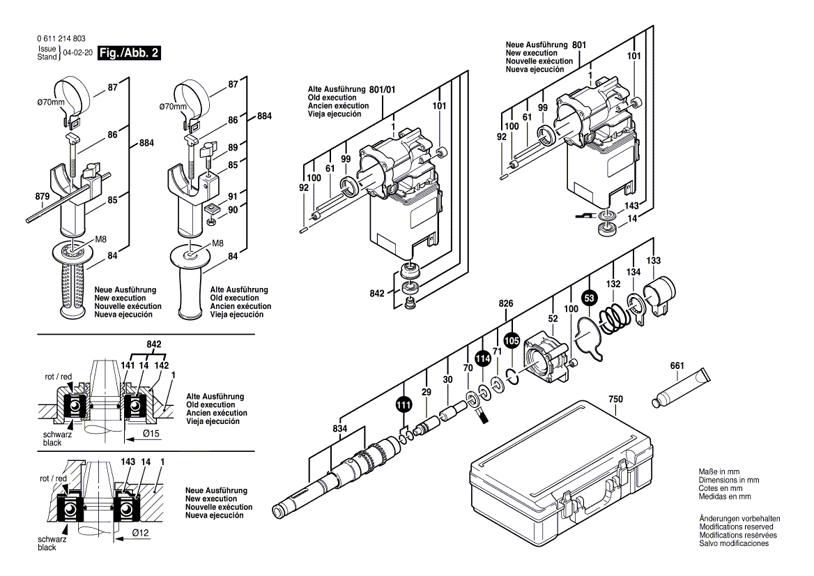 для перфоратора Bosch GBH 8/65 DCE 230 V 0611214803, деталировка 2