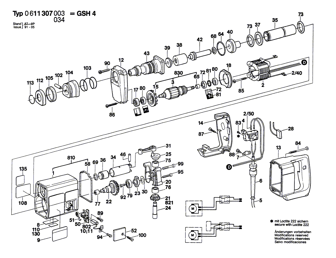 для перфоратора Bosch GSH 4 220 V 0611307003, деталировка 1