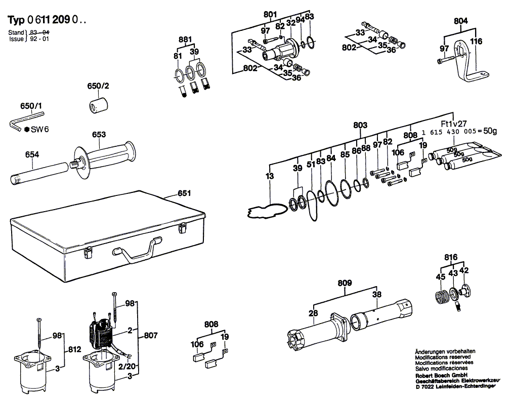 для перфоратора Bosch UBH 12/50 220 V 0611209003, деталировка 2