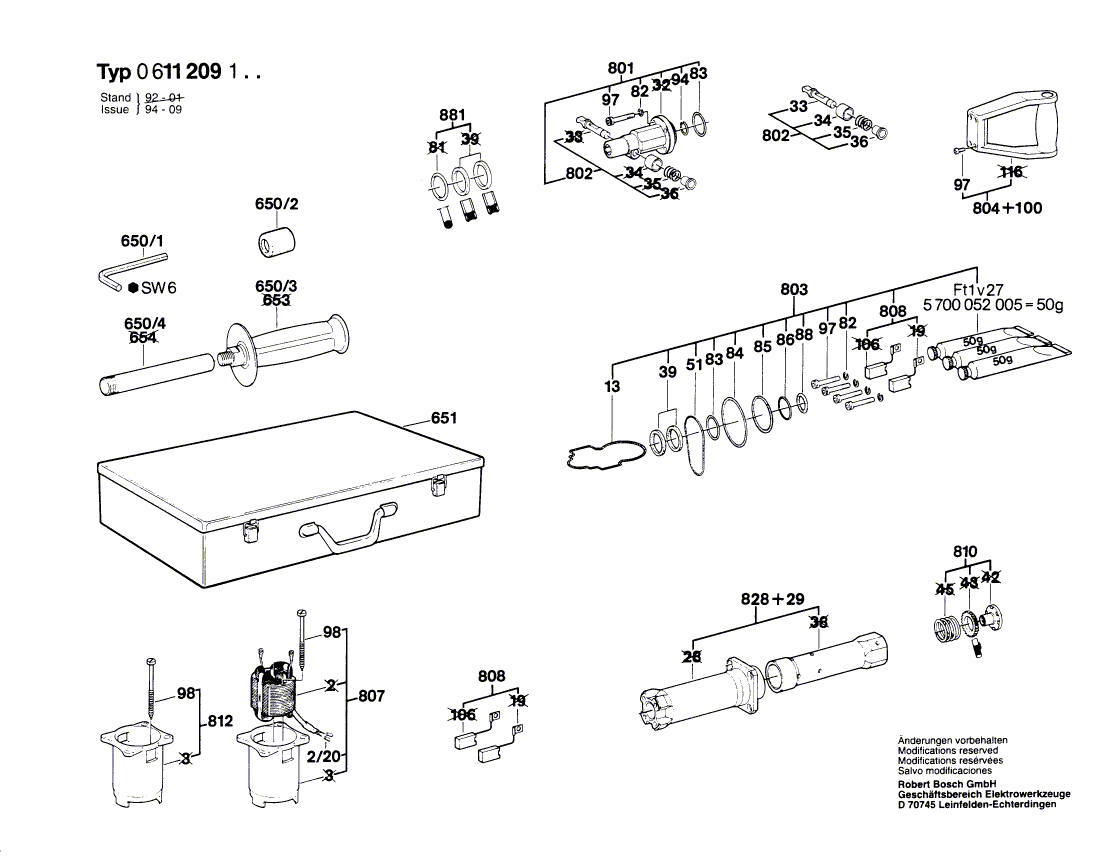 для перфоратора Bosch UBH 12/50 220 V 0611209103, деталировка 2