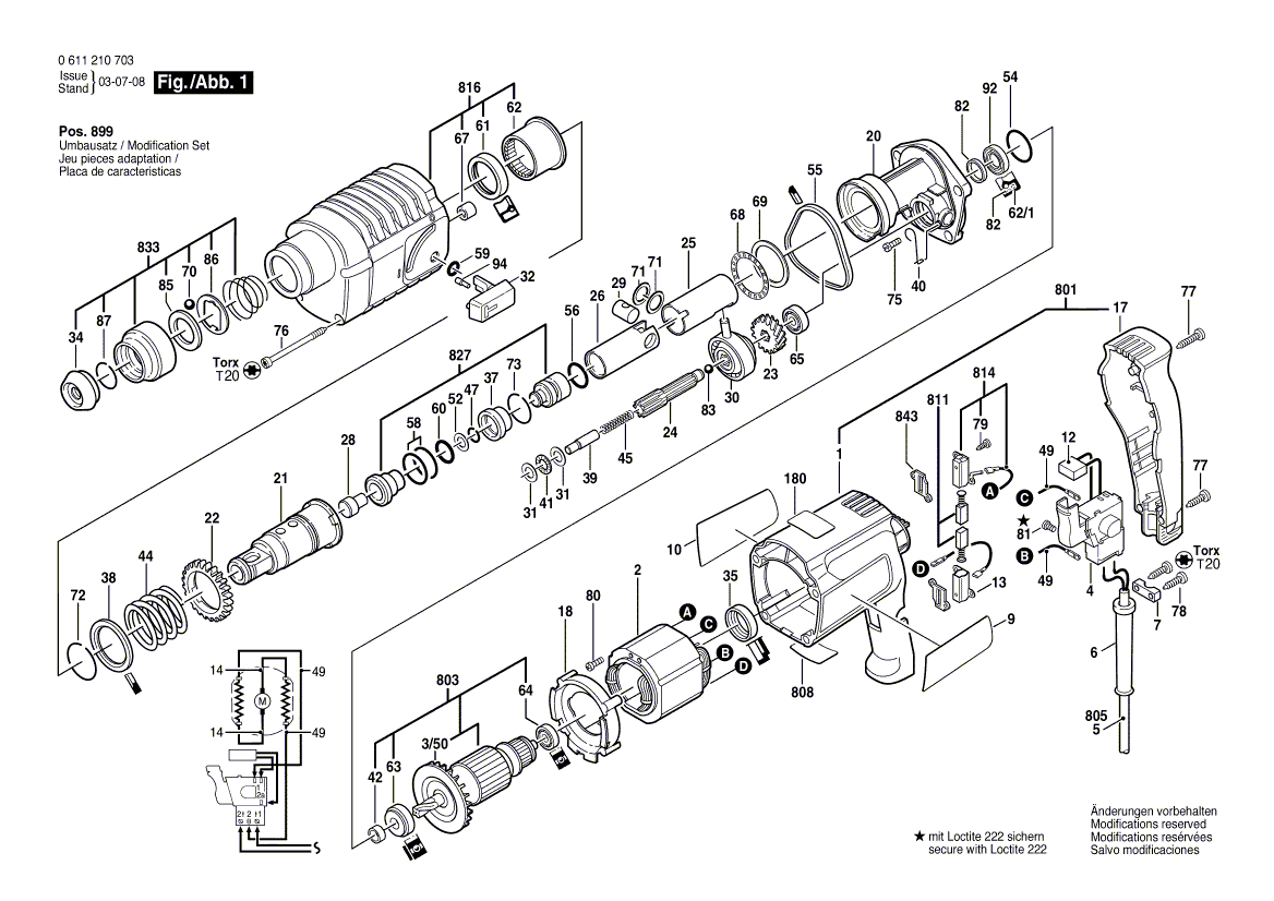 для перфоратора Bosch UBH 2/14 SE 230 V 0611210703, деталировка 1