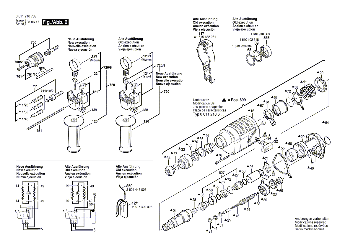 для перфоратора Bosch UBH 2/14 SE 230 V 0611210703, деталировка 2