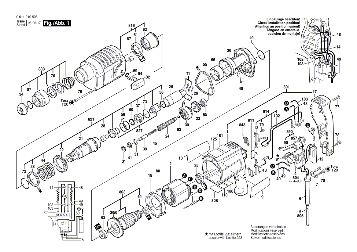 для перфоратора Bosch UBH 2/20 RLE 230 V 0611210503, деталировка 1